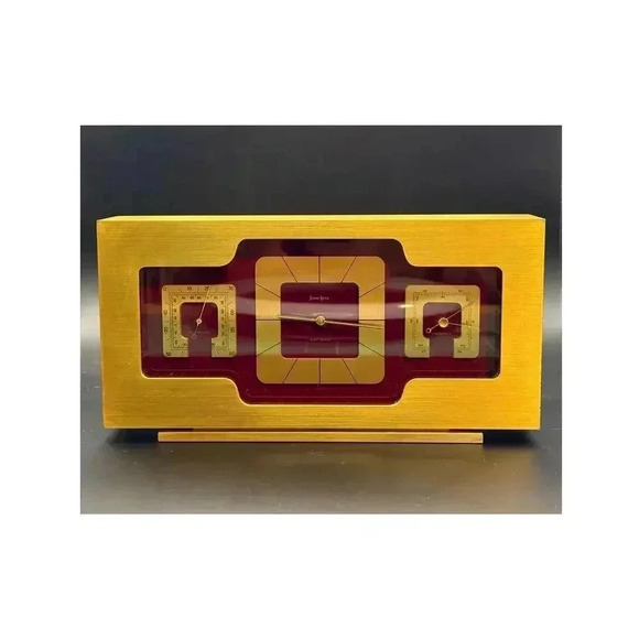 Neiman Marcus Other - Vintage Swiss Gold Brass Neiman Marcus Mantel Clock - Berometer & Thermometer